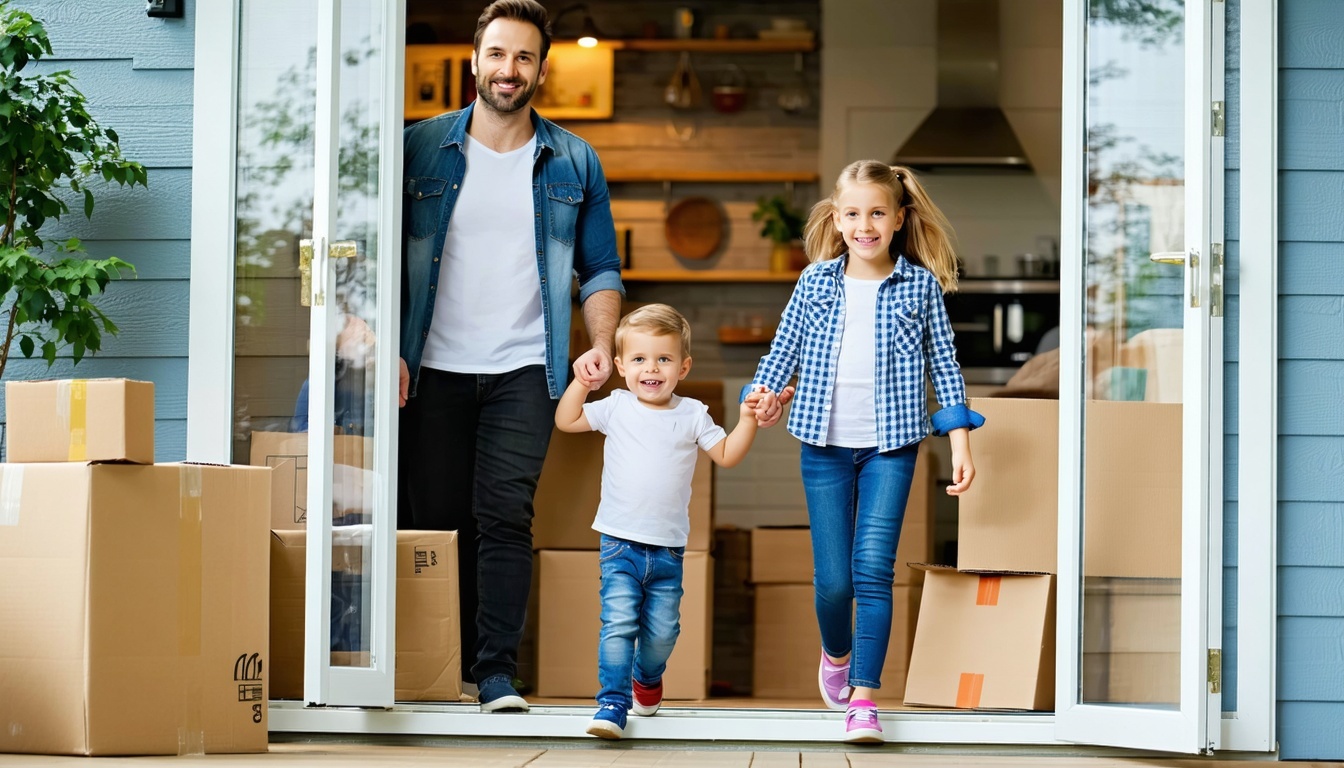 Happy family moving into a new home