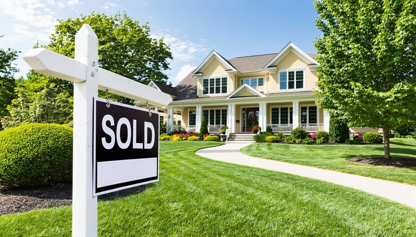 Sold sign in front of a beautiful house