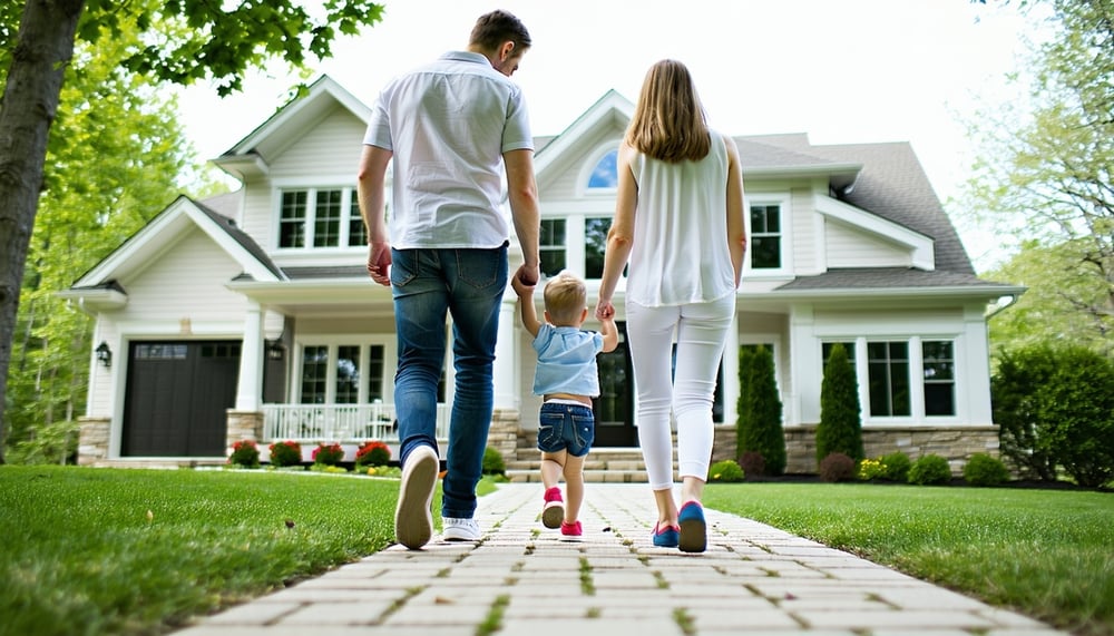Family touring a new home with a real estate agent